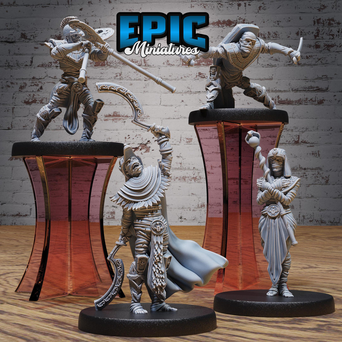 Mummy Warrior Set of 4 DND miniatures group photo Bone Dry Desert