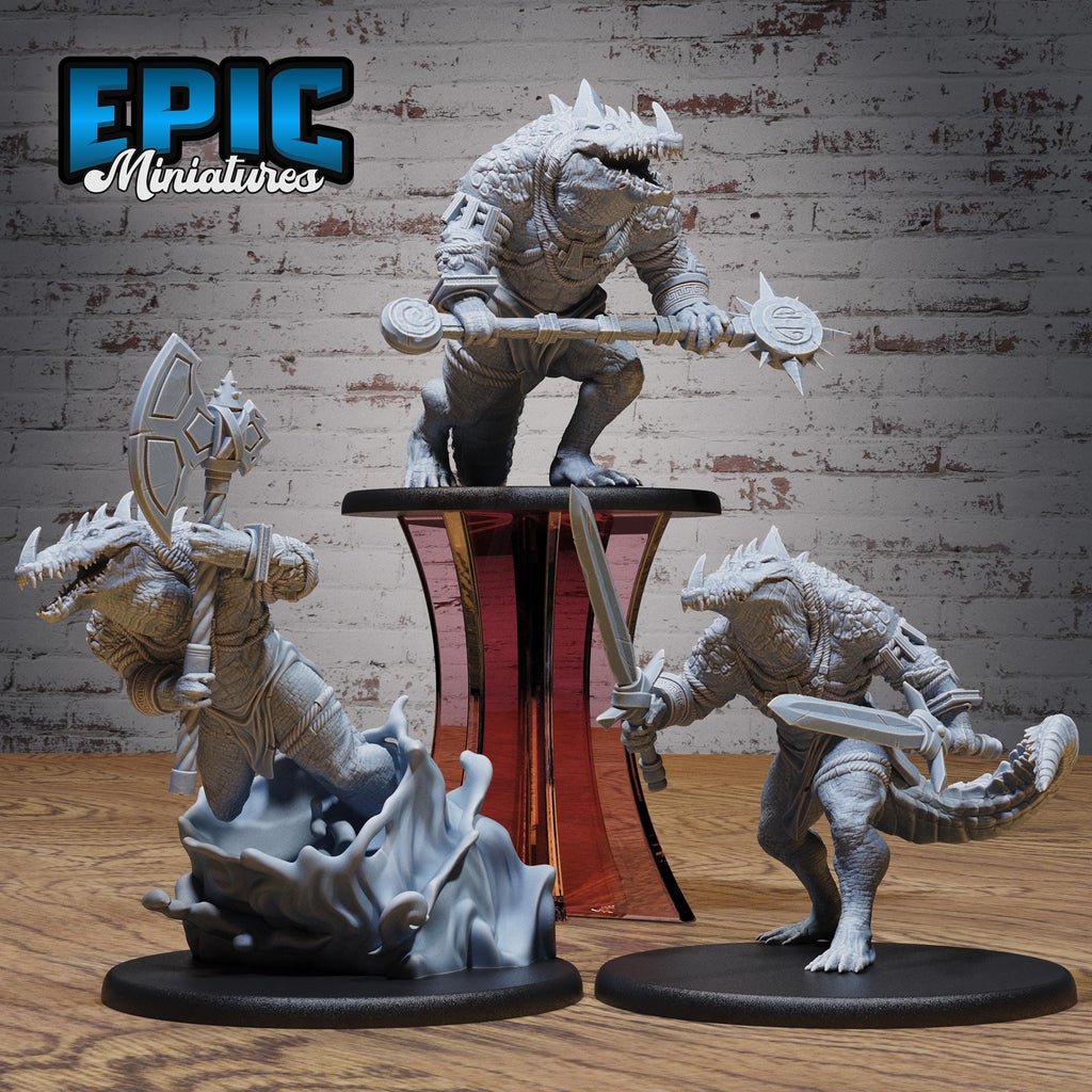 Crocodile Champion Set of 3 DND miniatures group photo Bone Dry Desert