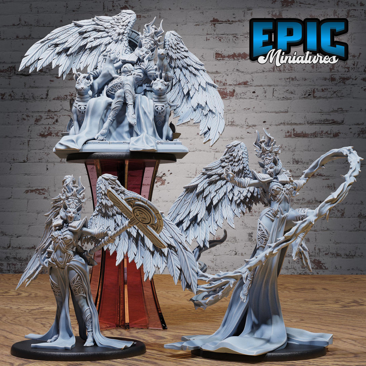 Cat Goddess Bastet Avatar Set of 3 DND miniatures group photo Bone Dry Desert