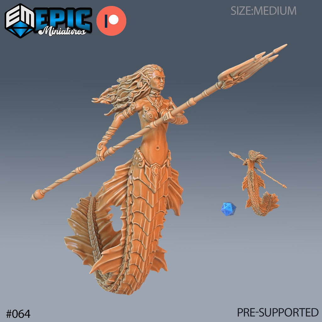 Siren Set of 3 DND Minis | Endless Depth Collection | TTRPG | Warrior Sorceress Sea Nautical Ocean Chult Sahuagin Crushing Wave Maelstrom Option #064 front DND miniature  16k resin
