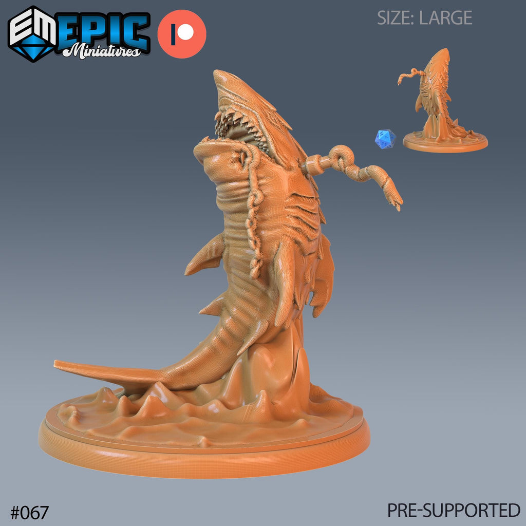 Shark Set of 3 DND Minis | Endless Depth Collection | TTRPG | Nautical Ocean Chult Sahuagin Crushing Wave Maelstrom Great White Hammerhead Option #067 front DND miniature  16k resin