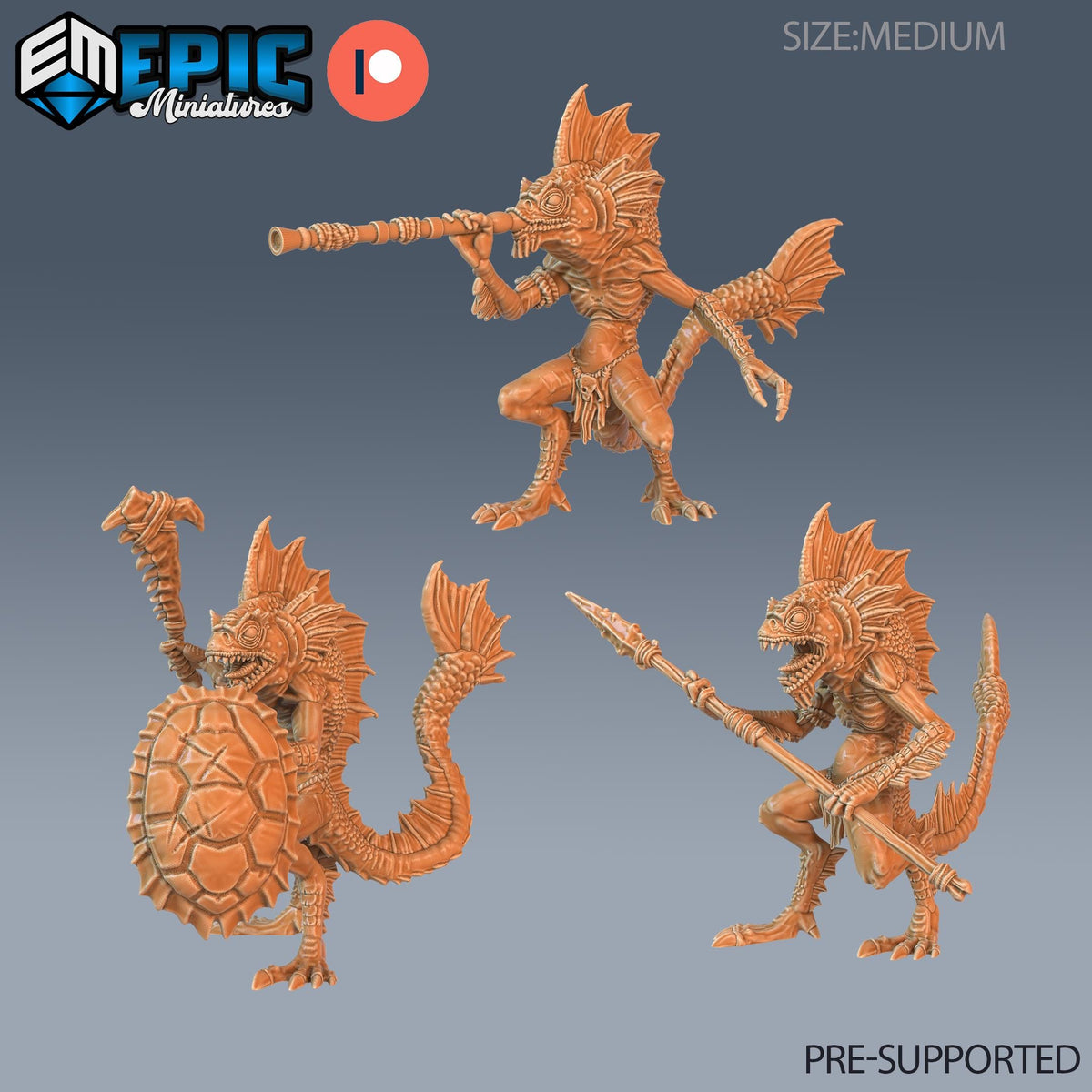 Fishfolk Set of 3 DND Minis | Endless Depth Collection | TTRPG | Sea Nautical Ocean Chult Sahuagin Crushing Wave Maelstrom Warrior Blowpipe DND miniatures group photo