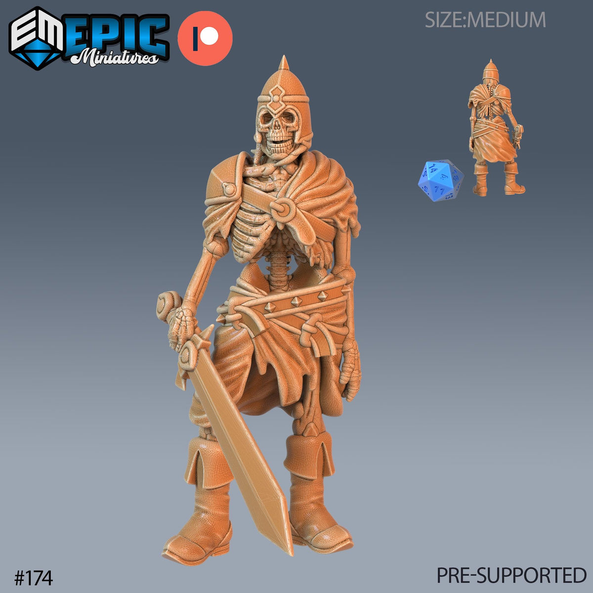Skeleton Option #174 front DND miniature Castle of Terror 16k resin
