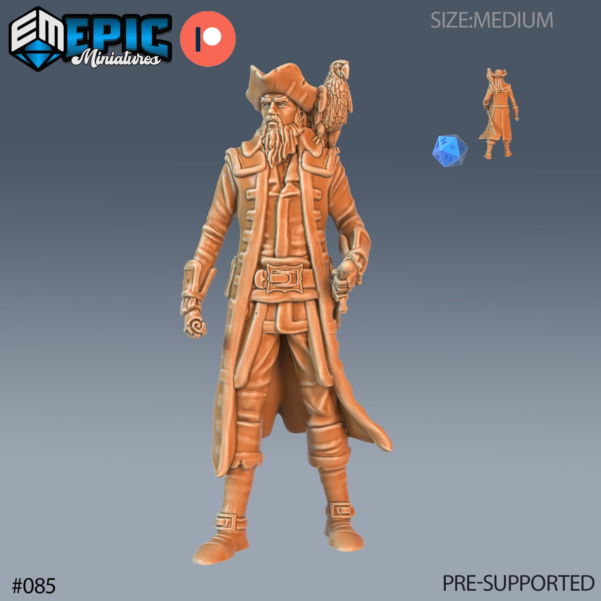 Pirate Captain Set of 3 DND Minis | Pirates Voyage Collection | TTRPG | Swashbuckling Nautical Hook Heist Skullport Jahaka Spelljammer Option #085 front DND miniature  16k resin