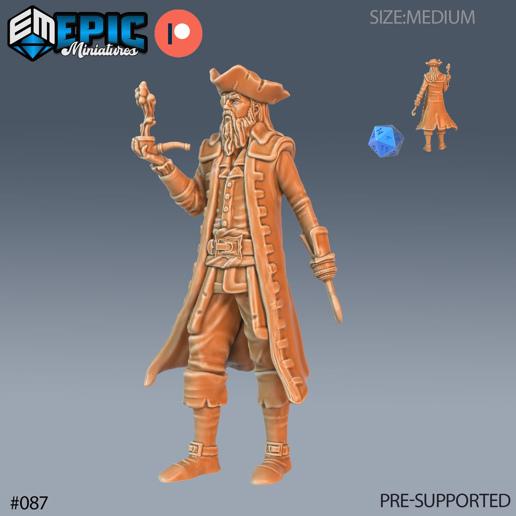 Pirate Captain Set of 3 DND Minis | Pirates Voyage Collection | TTRPG | Swashbuckling Nautical Hook Heist Skullport Jahaka Spelljammer Option #087 front DND miniature  16k resin