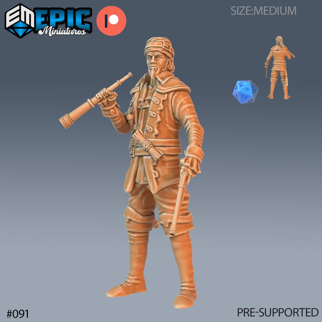Pirate Sailing Master Set of 3 DND Minis | Pirates Voyage Collection | TTRPG | Swashbuckling Nautical Heist Skullport Jahaka Spelljammer Option #091 front DND miniature  16k resin