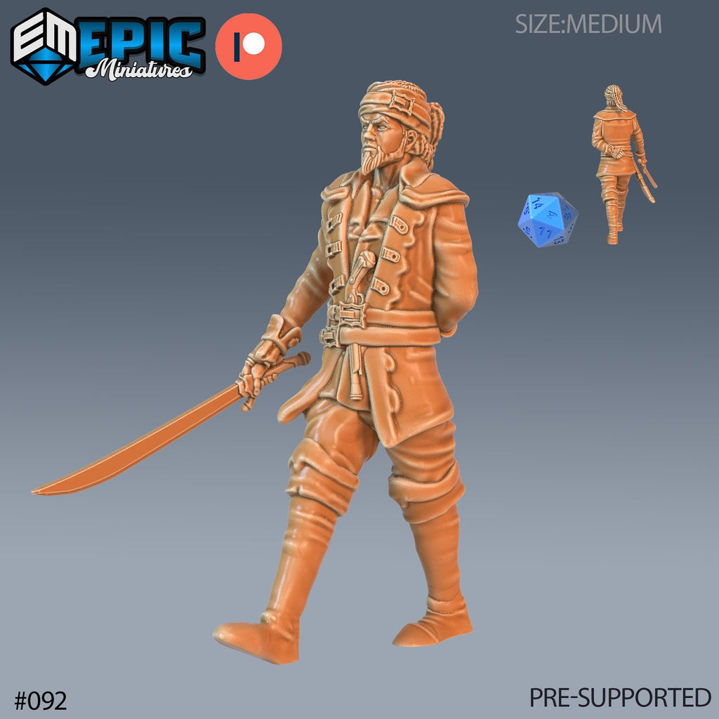 Pirate Sailing Master Set of 3 DND Minis | Pirates Voyage Collection | TTRPG | Swashbuckling Nautical Heist Skullport Jahaka Spelljammer Option #092 front DND miniature  16k resin