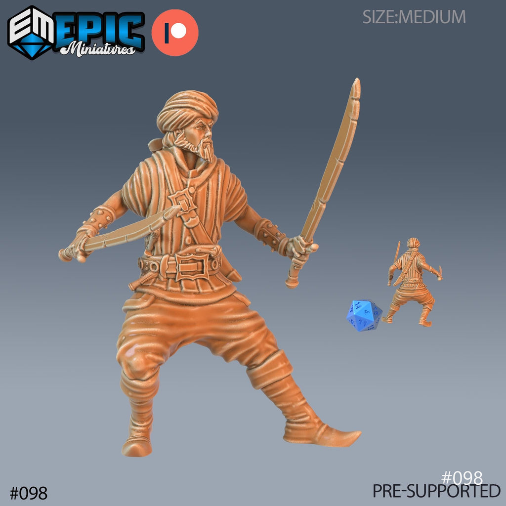 Pirate Cutthroat Set of 3 DND Minis | Pirates Voyage Collection | TTRPG | Swashbuckling Nautical Heist Skullport Jahaka Spelljammer Option #098 front DND miniature  16k resin