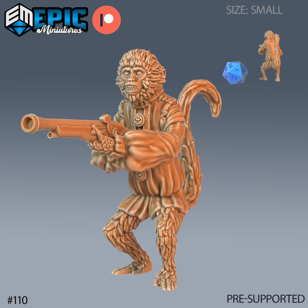 Pirate Monkey Set of 3 DND Minis | Pirates Voyage Collection | TTRPG | Swashbuckling Nautical Heist Skullport Jahaka Spelljammer Option #110 front DND miniature  16k resin