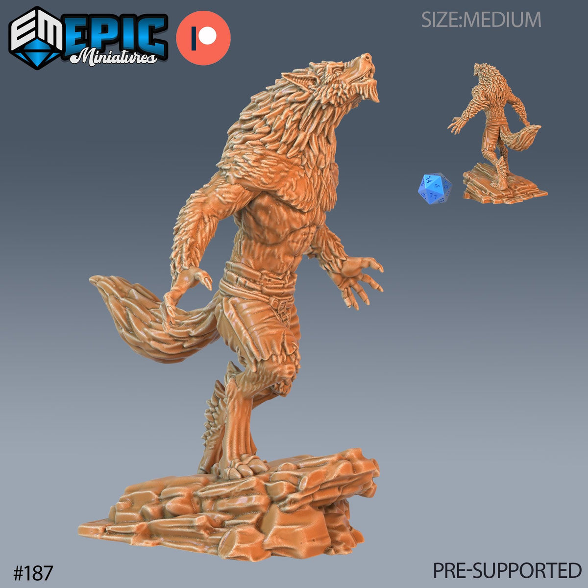 Werewolf Option #188 front DND miniature Castle of Terror 16k resin