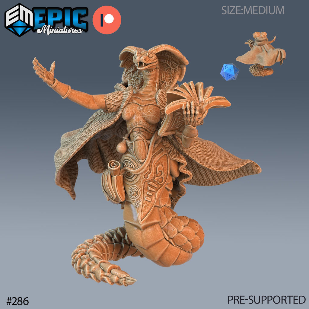 Serpentfolk Mage Set of 3 DND Minis | Ruins of Madness Collection | TTRPG | Eldritch Lovecraft Underdark Phandelver Waterdeep Mad Mage Cobra Option #286 front DND miniature  16k resin
