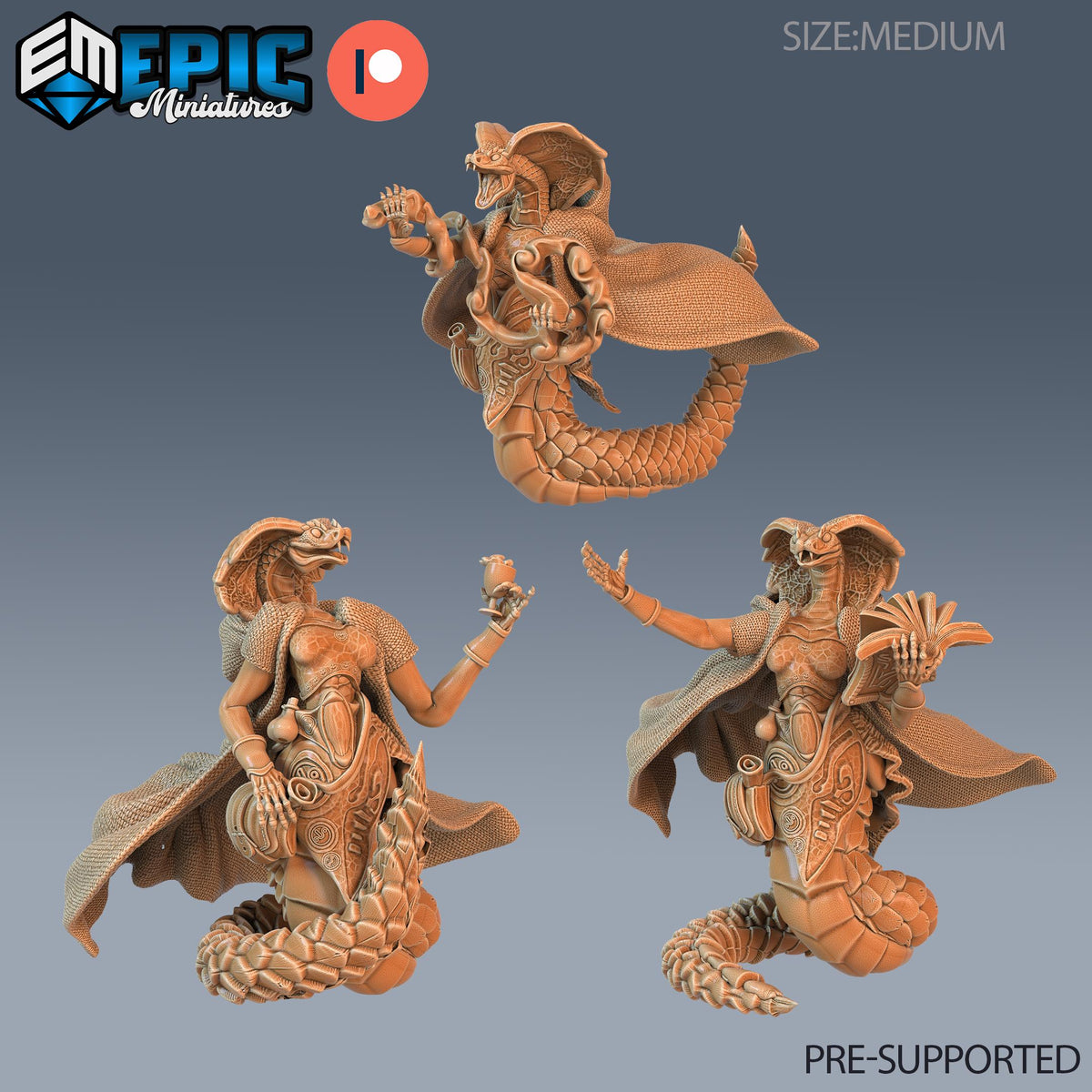 Serpentfolk Mage Set of 3 DND Minis | Ruins of Madness Collection | TTRPG | Eldritch Lovecraft Underdark Phandelver Waterdeep Mad Mage Cobra DND miniatures group photo