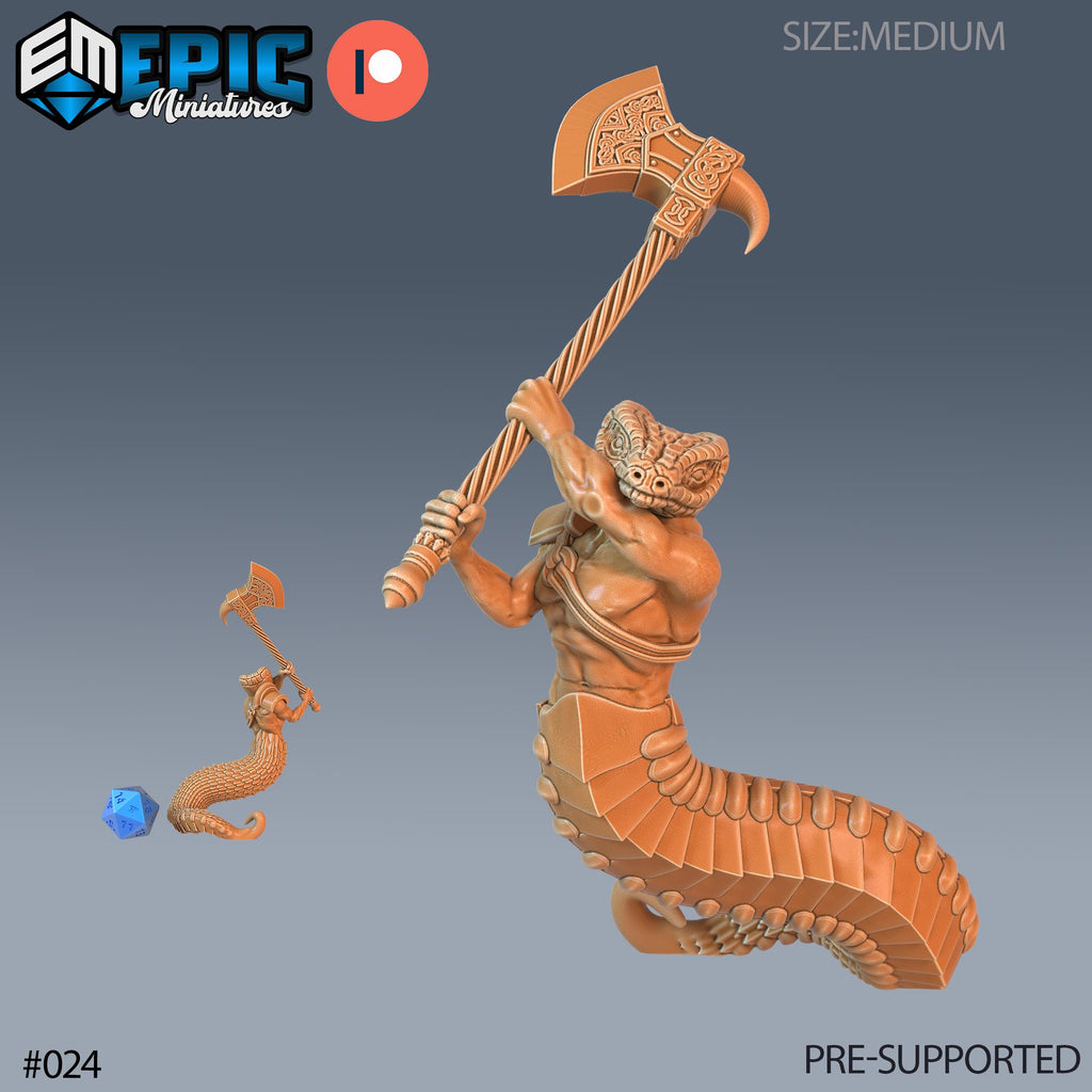 Serpent Guard Set of 3 DND Minis | Serpentia Reborn Collection | TTRPG | Night Serpent Dragon Queen Tiamat Candlekeep Xaryxis Spelljammer Option #024 front DND miniature  16k resin