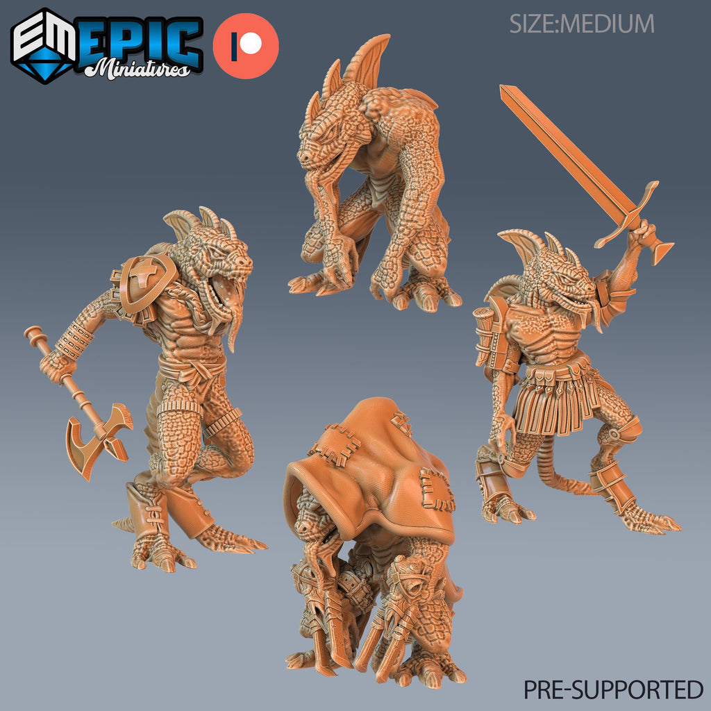 Lizardfolk Set of 4 DND Minis | Serpentia Reborn Collection | TTRPG | Night Serpent Dragon Queen Tiamat Candlekeep Xaryxis Spelljammer DND miniatures group photo