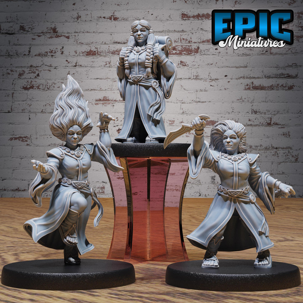 Dwarf Wind Mage Female Set of 3 DND miniatures group photo Elemental Lands