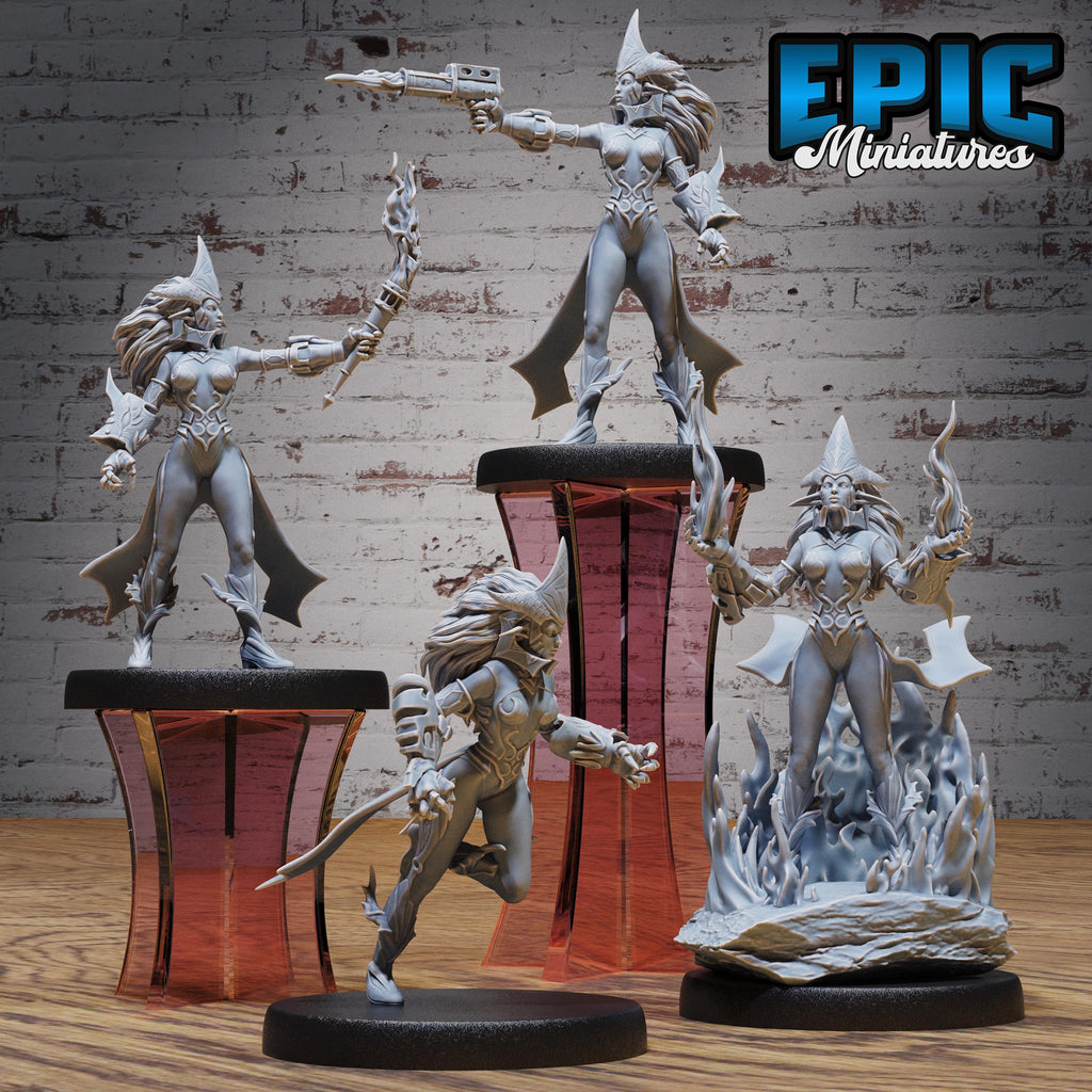 Fire Genasi Female Set of 4 DND miniatures group photo Elemental Lands