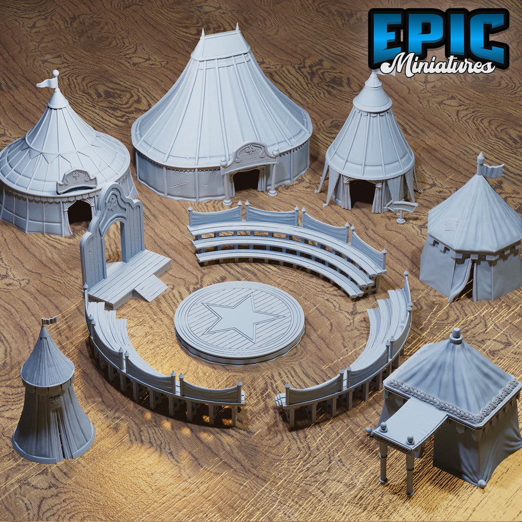 Carnival Tent Scatter Terrain Set Full Tent Set front DND miniature Nightsky Carnival 16k resin