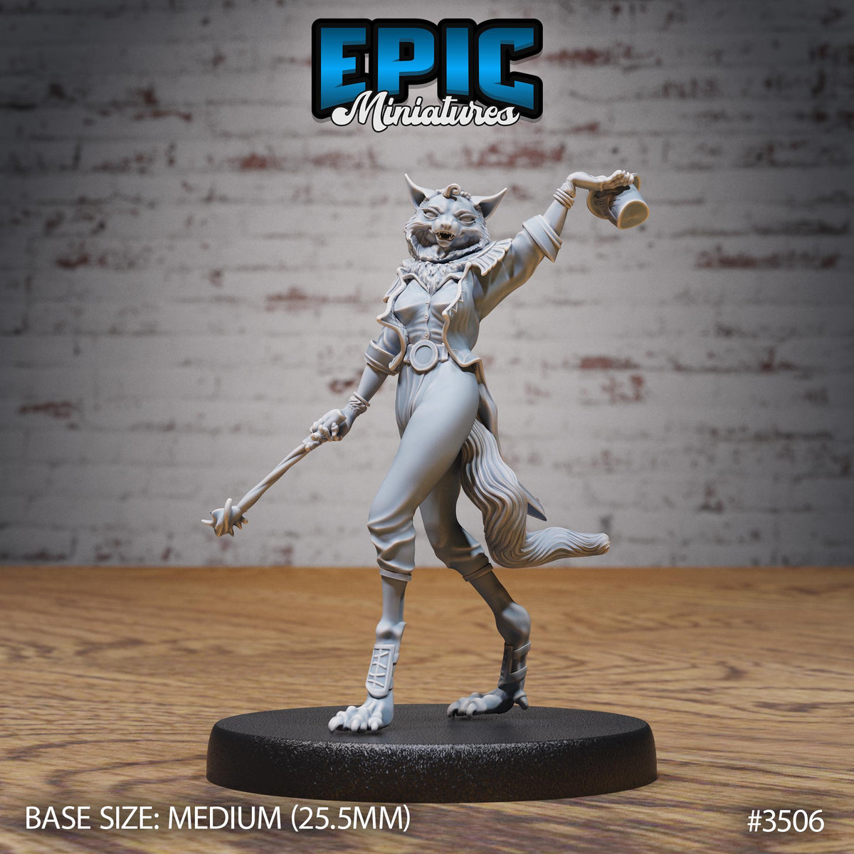 Cat Folk Magician Option #3506 front DND miniature Nightsky Carnival 16k resin