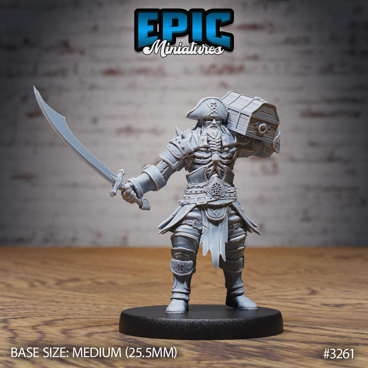 Captain Treasure Option #3261 back DND miniature Pirate Scourge 16k resin