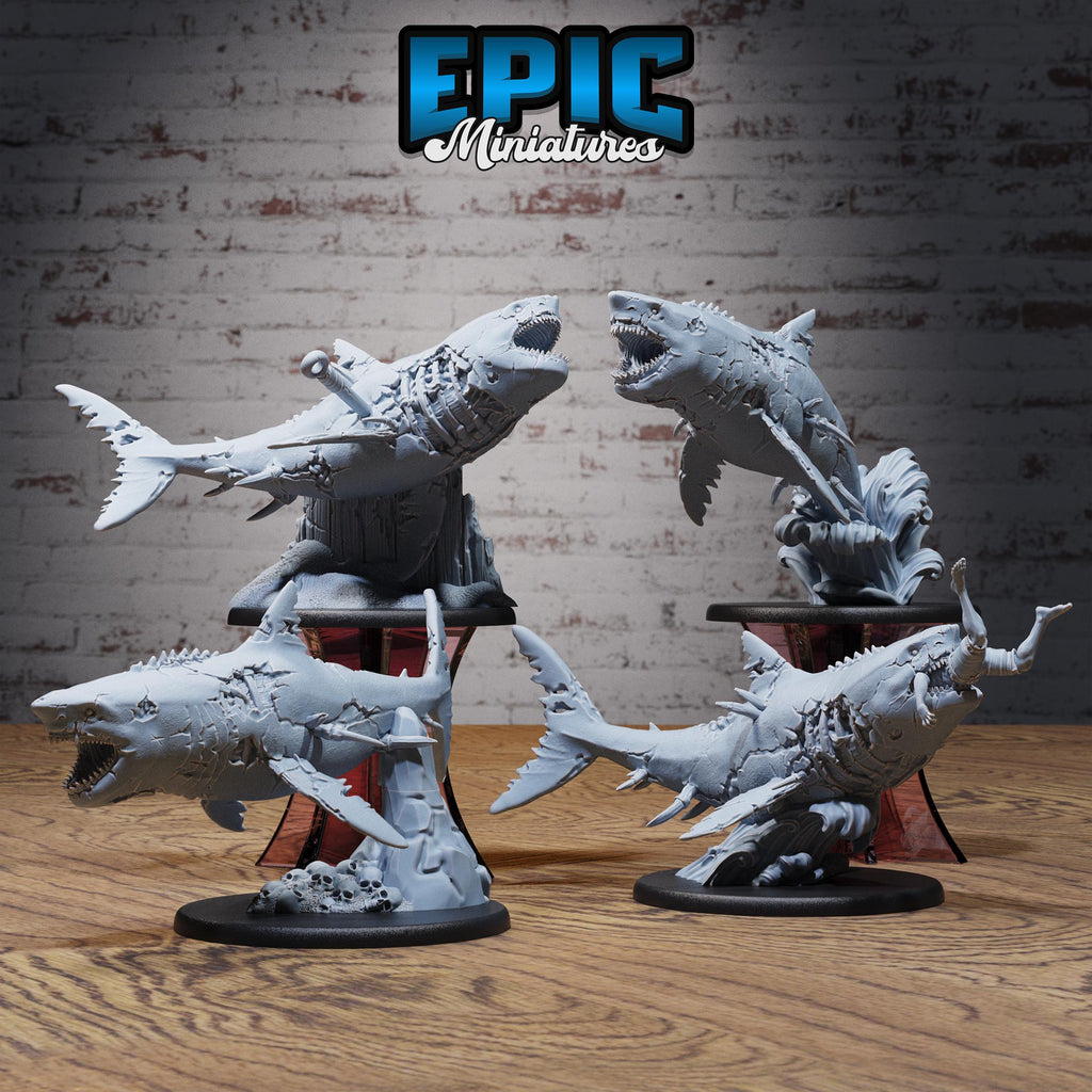 Zombie Shark Set of 3 DND miniatures group photo Pirate Scourge