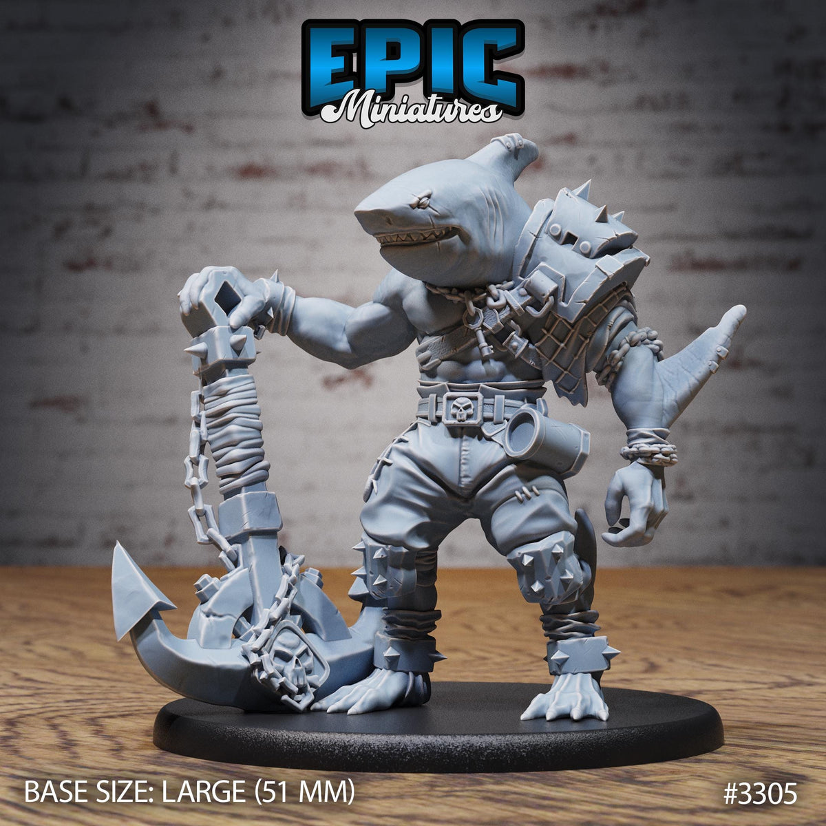 Shark Folk Anchor Pirate Option #3305 front DND miniature Pirate Scourge 16k resin