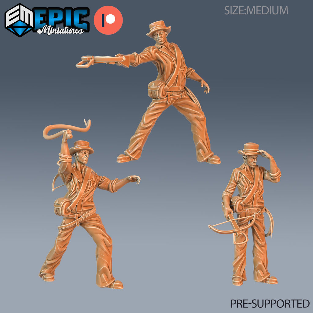 Dungeon Explorer Set of 3 DND Mini | Sons of Midnight Collection | TTRPG | Pulp Archaeologist Whip Ravenloft Waterdeep Mad Mage Phandelver DND miniatures group photo
