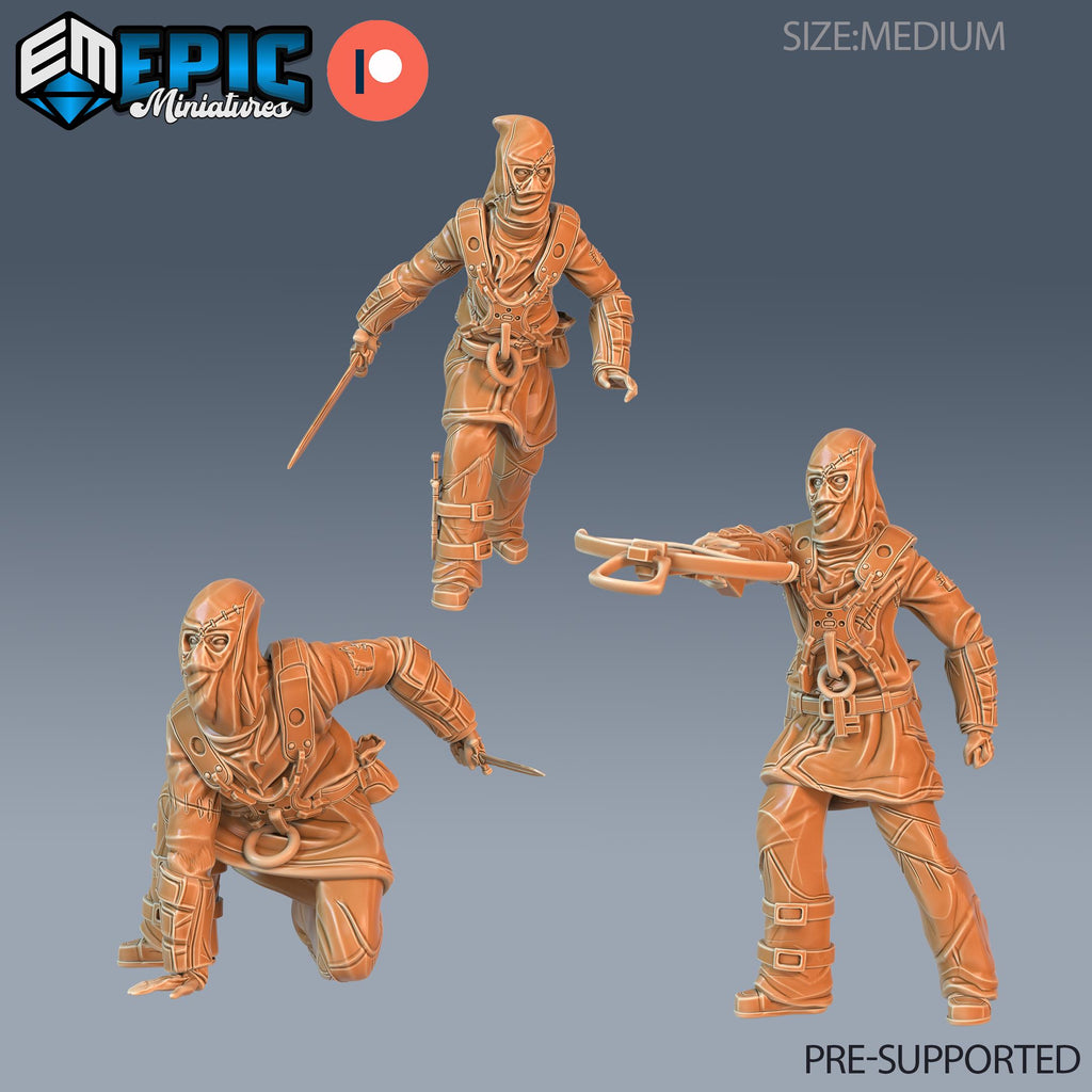 Masked Murderer Set of 3 DND Minis | Sons of Midnight Collection | TTRPG | Ravenloft Waterdeep Mad Mage Cthulhu Phandelver Annihilation DND miniatures group photo