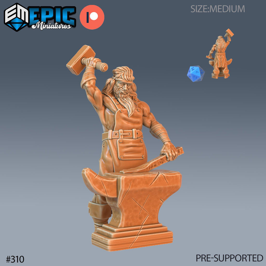 Villager Set of 16 DND Minis | Villager Collection | TTRPG | Blacksmith Innkeeper Waitress Farmer Huntress Shepherd Merchant Jester Priest Blacksmith front DND miniature  16k resin