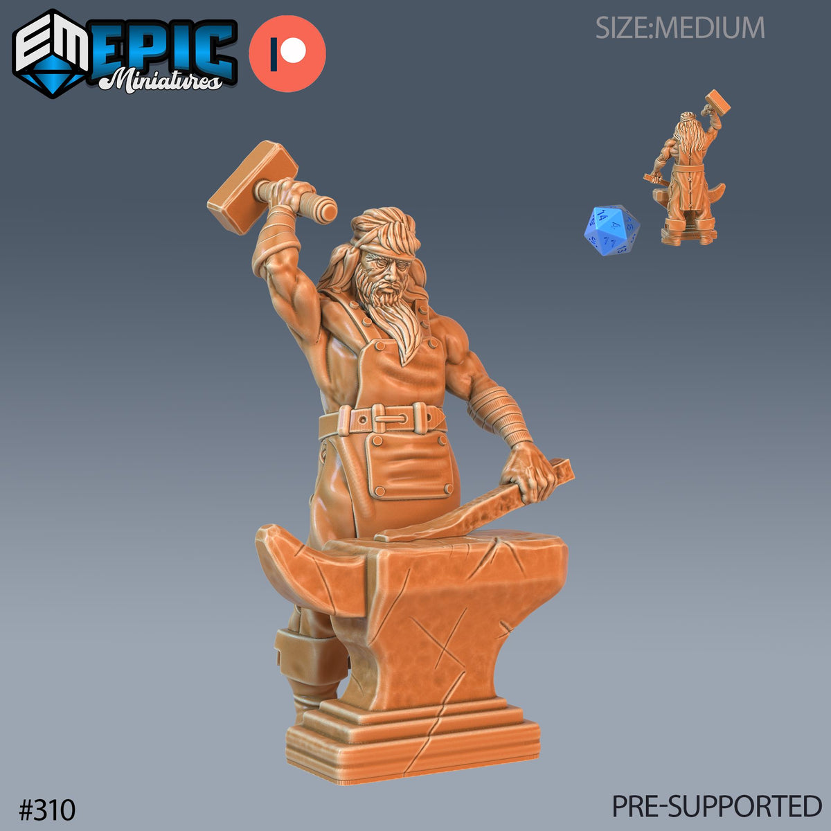 Villager Set of 16 DND Minis | Villager Collection | TTRPG | Blacksmith Innkeeper Waitress Farmer Huntress Shepherd Merchant Jester Priest Blacksmith front DND miniature  16k resin