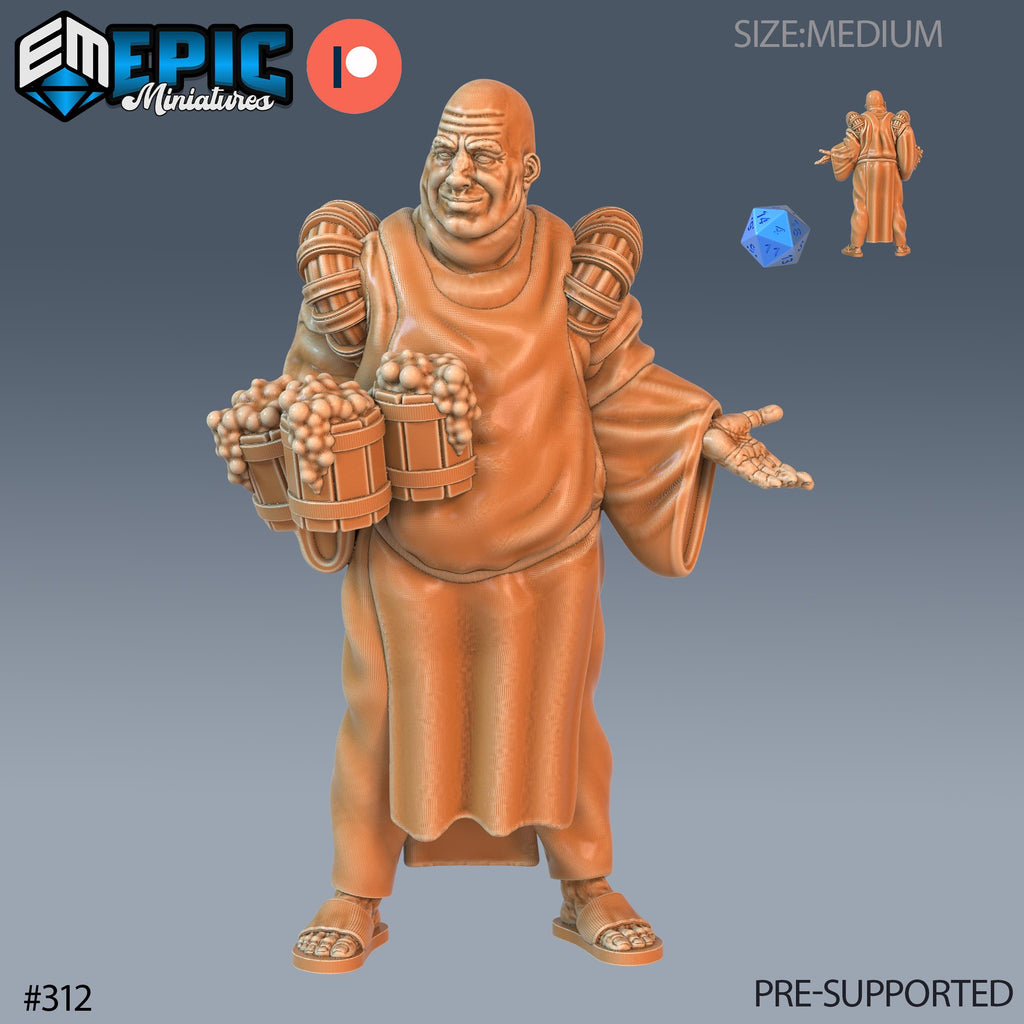 Villager Set of 16 DND Minis | Villager Collection | TTRPG | Blacksmith Innkeeper Waitress Farmer Huntress Shepherd Merchant Jester Priest Innkeeper front DND miniature  16k resin
