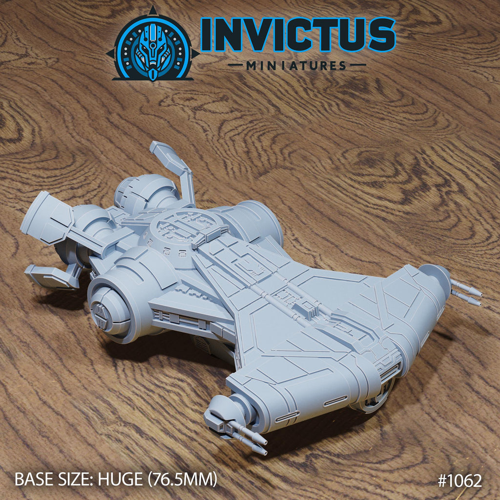 Corvette Defender DND Miniature Forgotten Frontier Collection Dungeons and Dragons-TTRPG Sci-Fi Mini Space Wars Star Starfinder Spelljammer Corvette Defender front DND miniature  16k resin