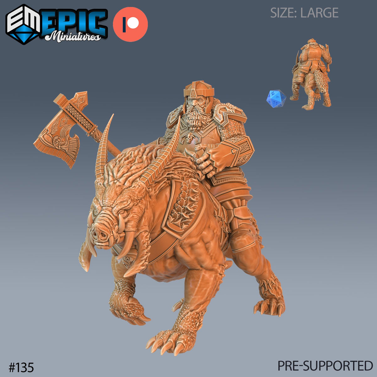 Nordic Dwarf Set of 4 DND Minis | Arctic Nights Collection | TTRPG | Storm King's Thunder Netherdeep | Cavalry Hammer Mace Axe Boar Option #135 front DND miniature  16k resin