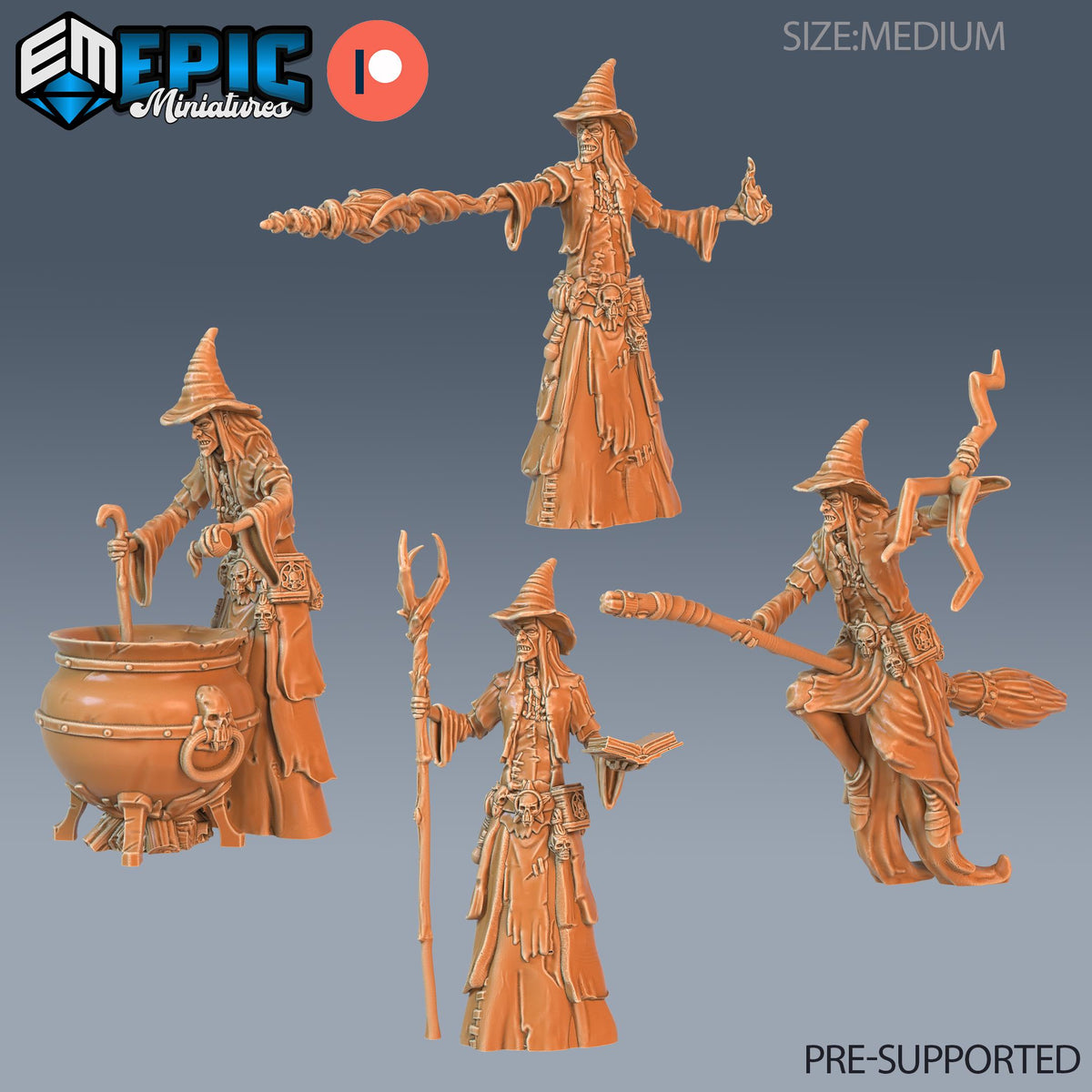 Green Hag Set of 4 DND Minis | Corrupted Forest Collection | TTRPG | Beyond Witchlight Prismeer Feywild Hourglass Coven Spellbook Cauldron DND miniatures group photo