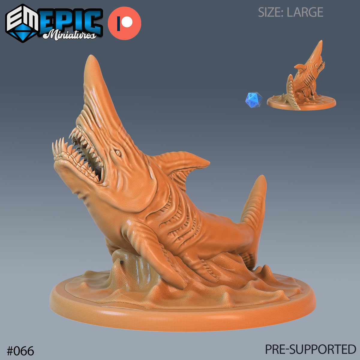 Shark Set of 3 DND Minis | Endless Depth Collection | TTRPG | Nautical Ocean Chult Sahuagin Crushing Wave Maelstrom Great White Hammerhead Option #066 front DND miniature  16k resin