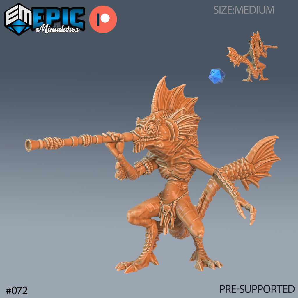 Fishfolk Set of 3 DND Minis | Endless Depth Collection | TTRPG | Sea Nautical Ocean Chult Sahuagin Crushing Wave Maelstrom Warrior Blowpipe Option #072 front DND miniature  16k resin