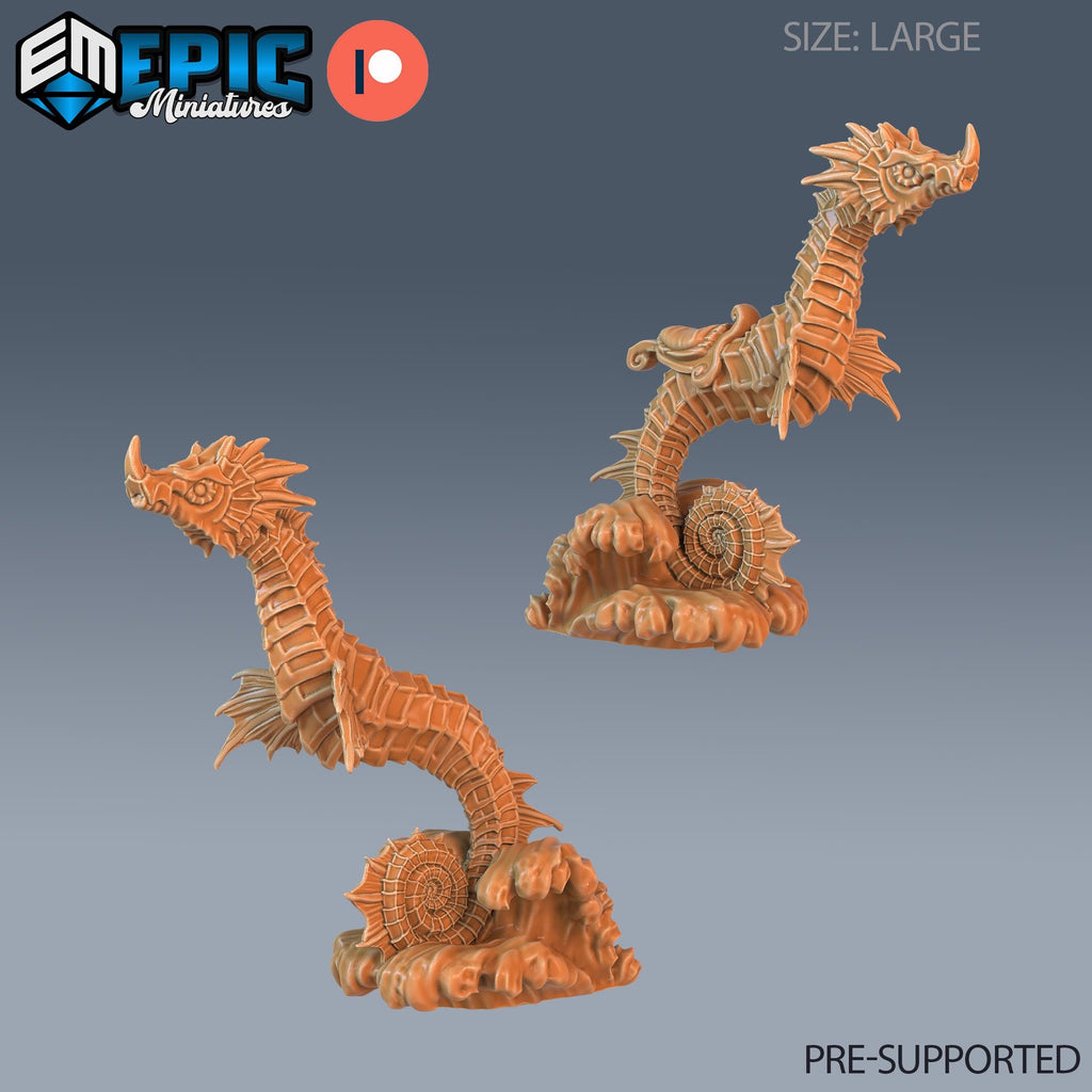 Seahorse Set of 2 DND Minis | Endless Depth Collection | TTRPG | Sea Nautical Ocean Chult Sahuagin Crushing Wave Maelstrom Mount DND miniatures group photo