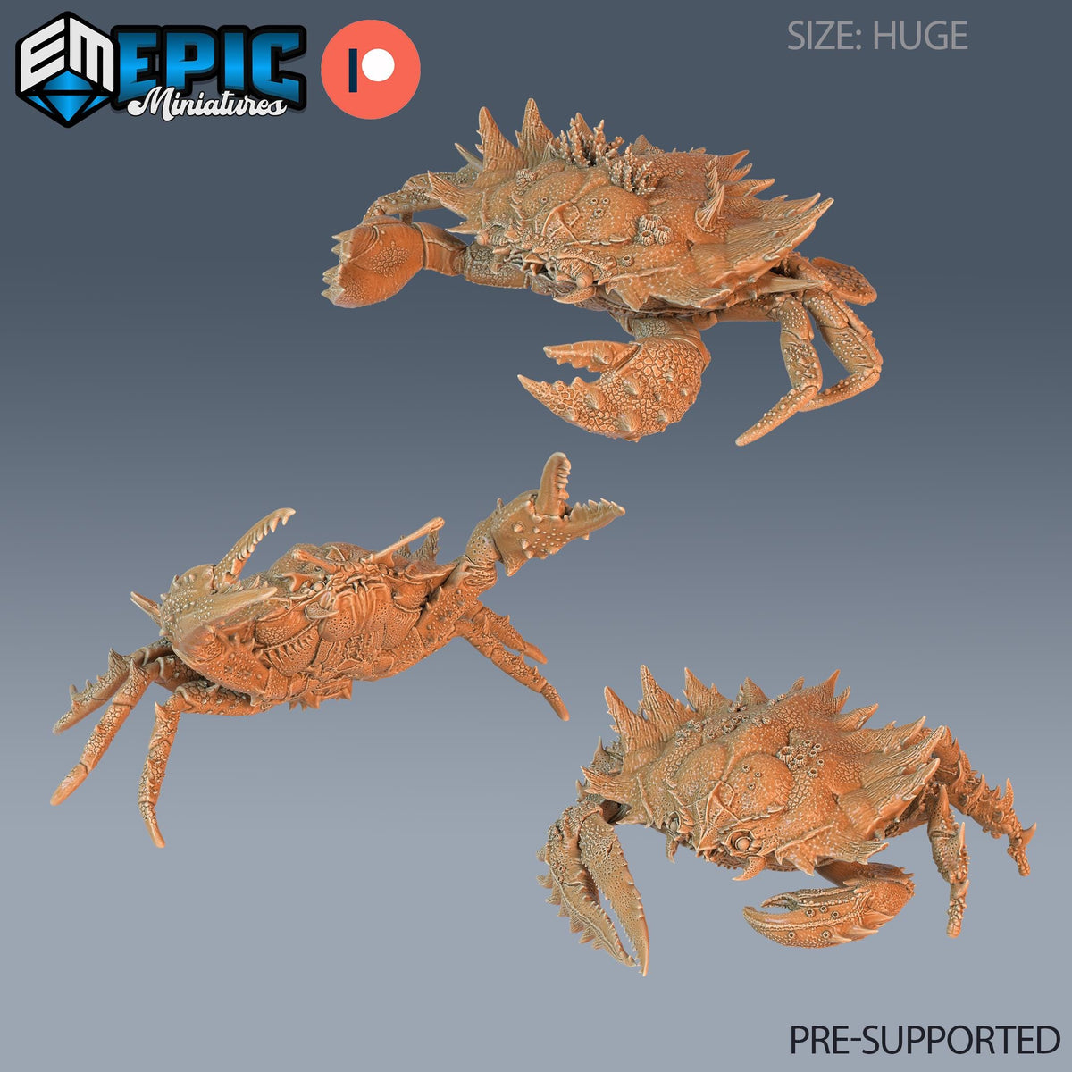 Giant Crab Set of 3 DND Minis | Endless Depth Collection | TTRPG | Sea Nautical Ocean Chult Sahuagin Crushing Wave Maelstrom Coral DND miniatures group photo