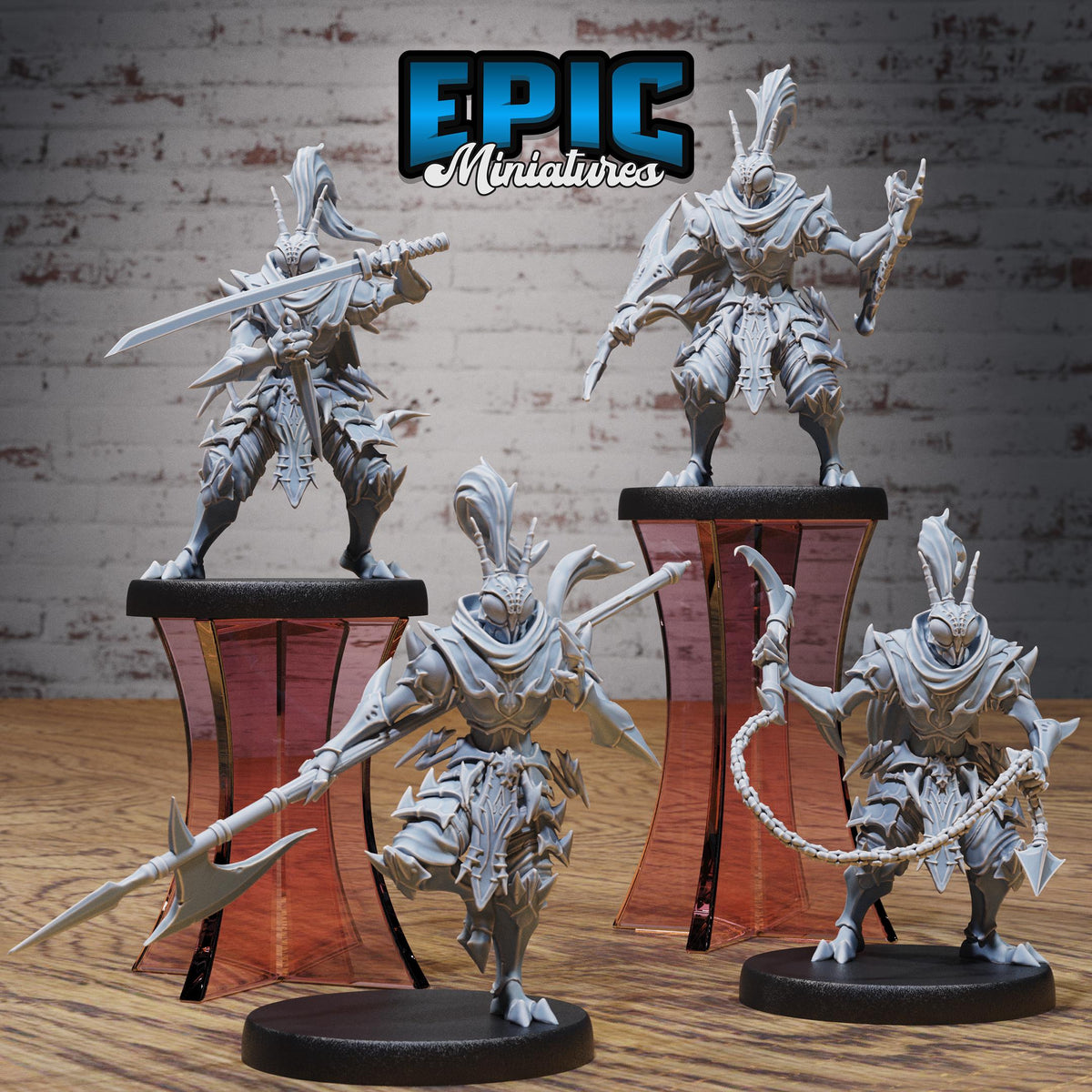 Ninja Insect Warrior Set of 4 DND miniatures group photo Insectoid Jungle