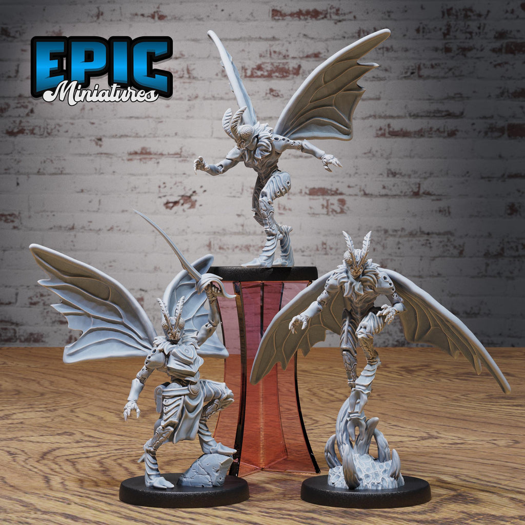 Moth Folk Warrior Set of 3 DND miniatures group photo Insectoid Jungle