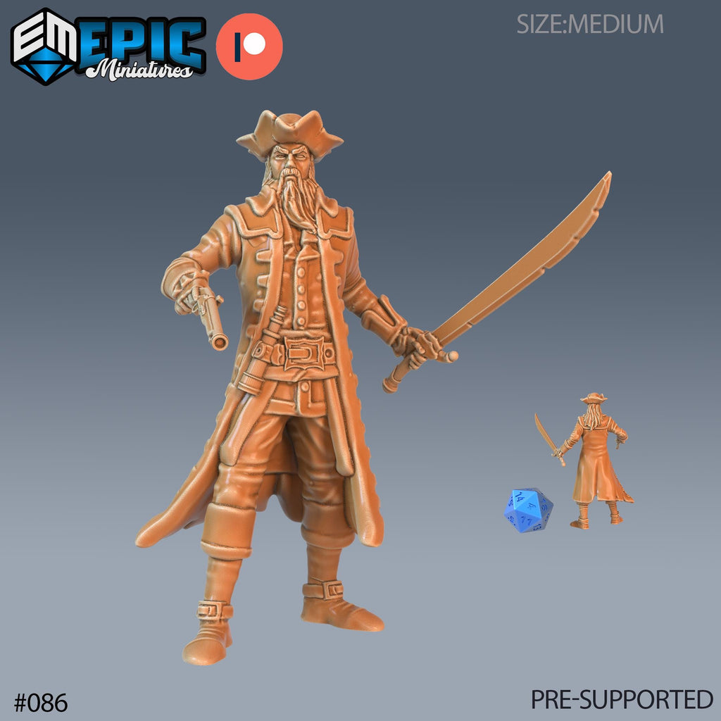 Pirate Captain Set of 3 DND Minis | Pirates Voyage Collection | TTRPG | Swashbuckling Nautical Hook Heist Skullport Jahaka Spelljammer Option #086 front DND miniature  16k resin