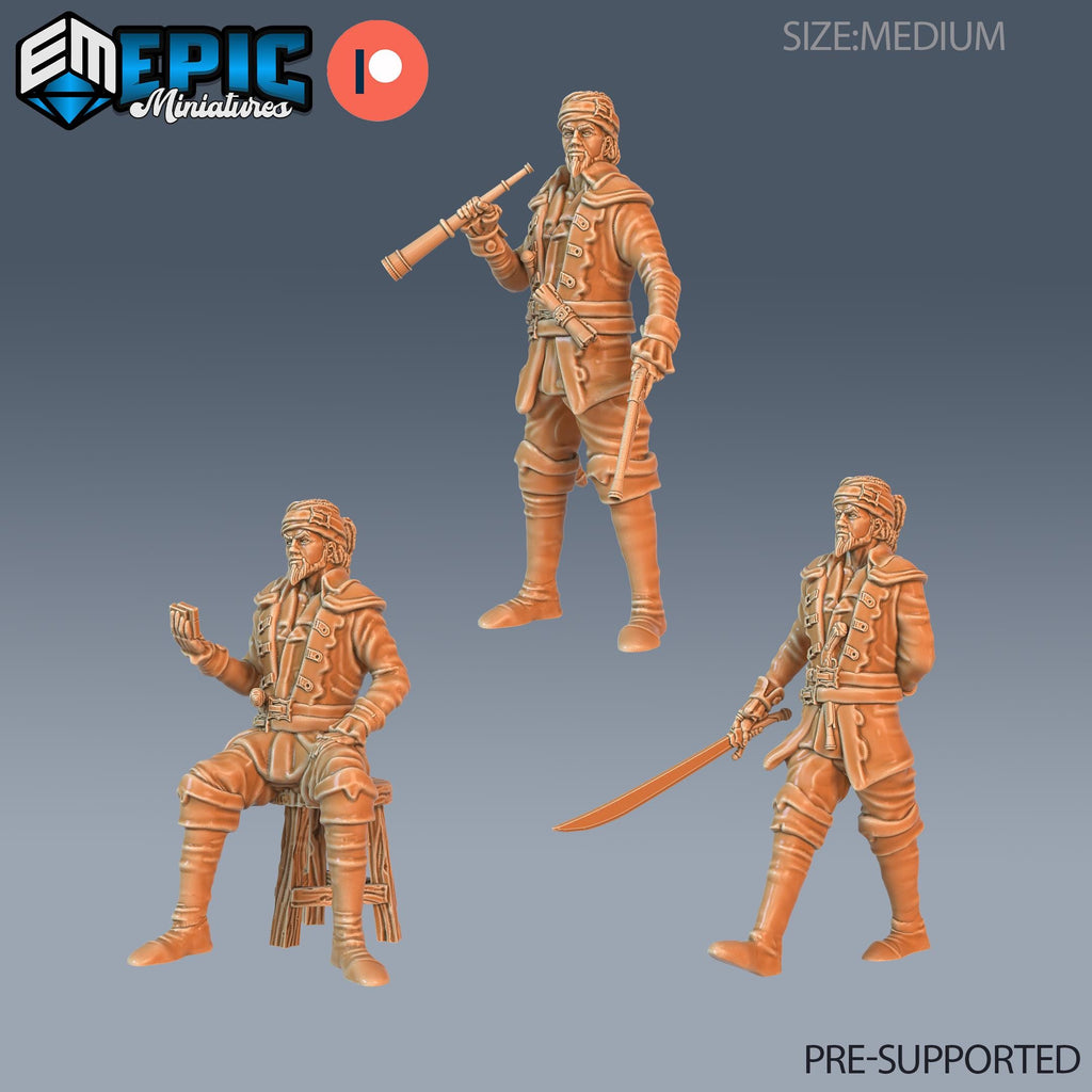 Pirate Sailing Master Set of 3 DND Minis | Pirates Voyage Collection | TTRPG | Swashbuckling Nautical Heist Skullport Jahaka Spelljammer DND miniatures group photo