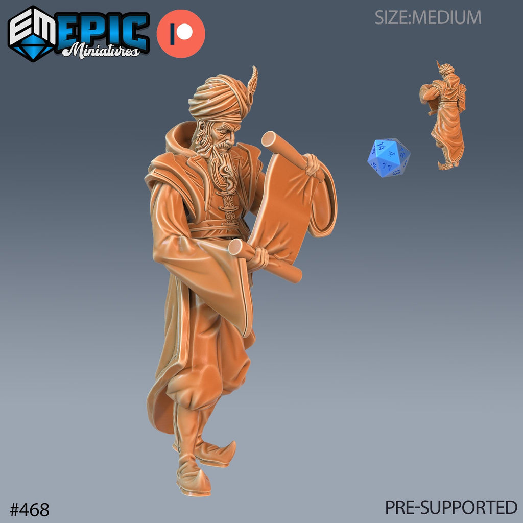 Grand Vizier Set of 3 DND Minis | Mythical Desert Collection | TTRPG | Athas Al Qadim Osirion Oasis Wastes | Treasure Hunt Map Sword Shield Option #468 front DND miniature  16k resin