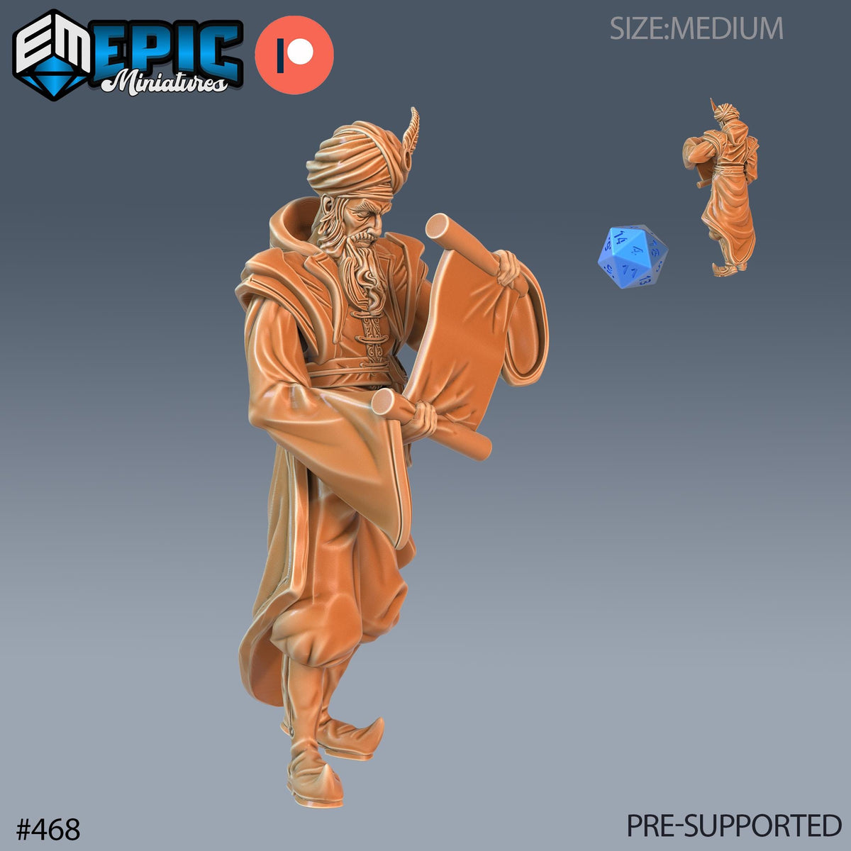 Grand Vizier Set of 3 DND Minis | Mythical Desert Collection | TTRPG | Athas Al Qadim Osirion Oasis Wastes | Treasure Hunt Map Sword Shield Option #468 front DND miniature  16k resin