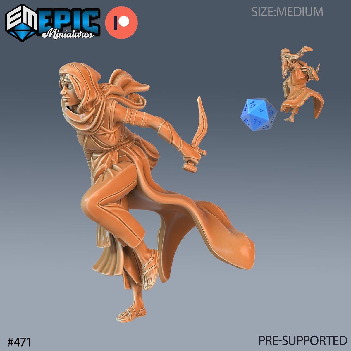 Vizier's Assassin Set of 3 DND Minis | Mythical Desert Collection | TTRPG | Athas Al Qadim Osirion Oasis Wastes | Female Dagger Option #471 front DND miniature  16k resin