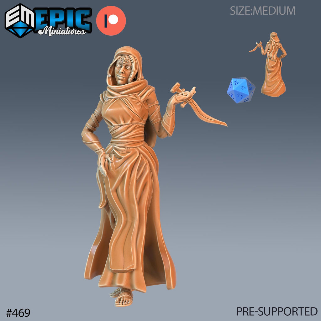 Vizier's Assassin Set of 3 DND Minis | Mythical Desert Collection | TTRPG | Athas Al Qadim Osirion Oasis Wastes | Female Dagger Option #469 front DND miniature  16k resin