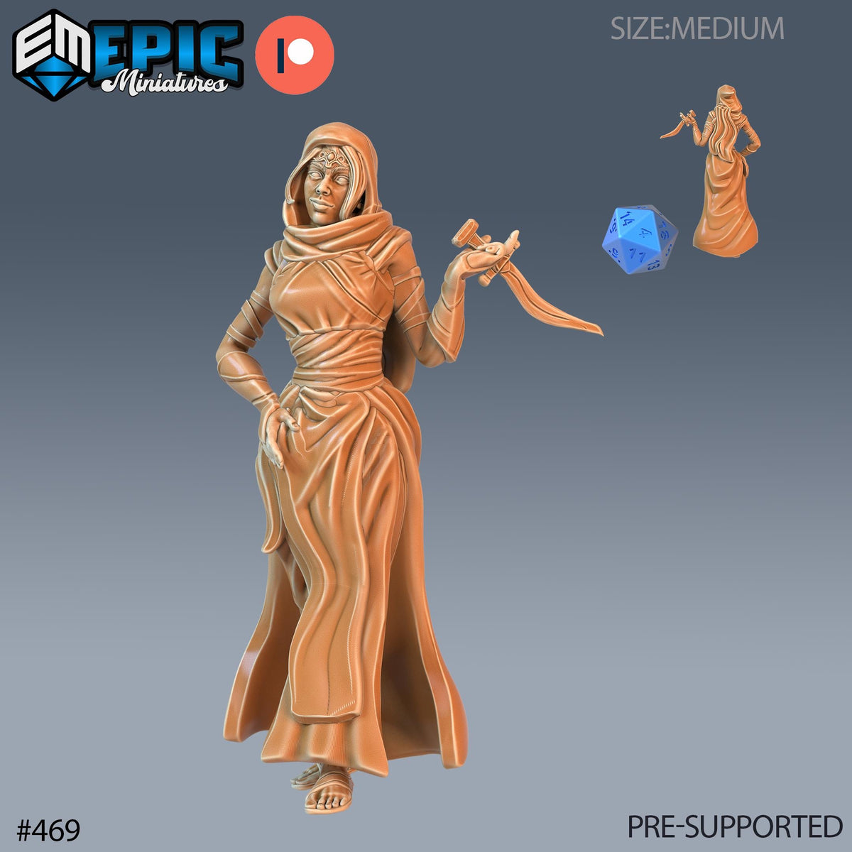 Vizier's Assassin Set of 3 DND Minis | Mythical Desert Collection | TTRPG | Athas Al Qadim Osirion Oasis Wastes | Female Dagger Option #469 front DND miniature  16k resin