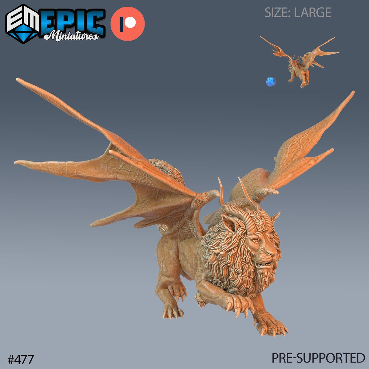 Manticore Set of 3 DND Minis | Mythical Desert Collection | TTRPG | Athas Al Qadim Osirion Oasis Wastes | Attacking Running Option #477 front DND miniature  16k resin