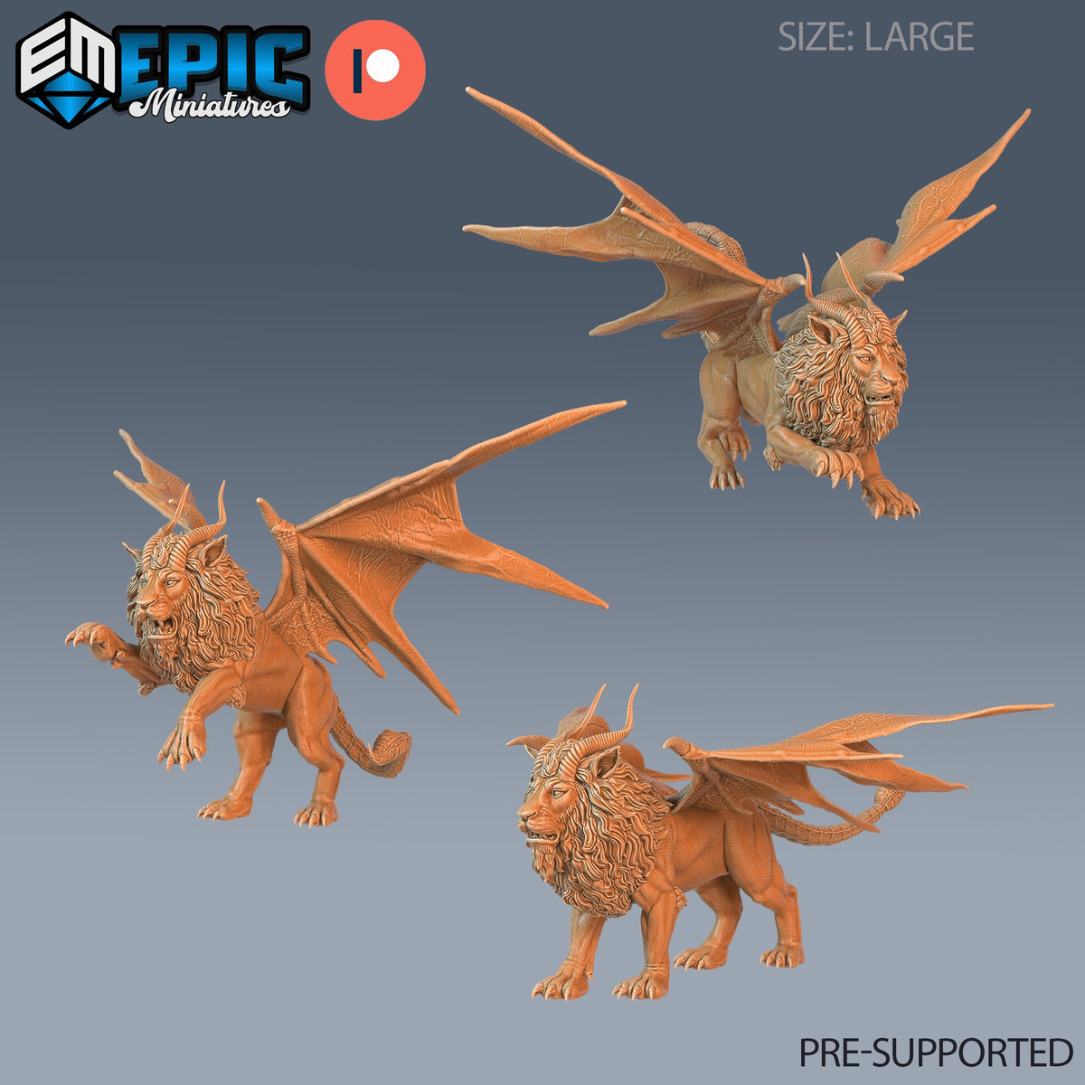 Manticore Set of 3 DND Minis | Mythical Desert Collection | TTRPG | Athas Al Qadim Osirion Oasis Wastes | Attacking Running DND miniatures group photo