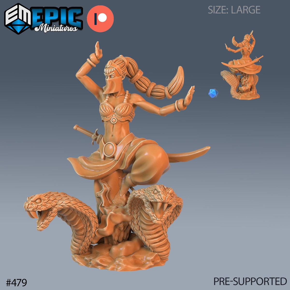 Dao Set of 3 DND Minis | Mythical Desert Collection | TTRPG | Athas Al Qadim Osirion Oasis Wastes | Female Genie Djinn Magic Saber Sword Option #479 front DND miniature  16k resin