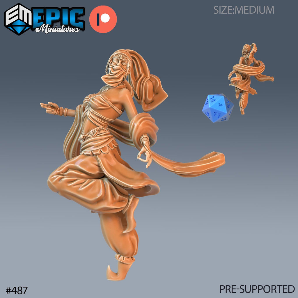 Orient Princess Set of 3 DND Minis | Mythical Desert Collection | TTRPG | Athas Al Qadim Osirion Oasis Wastes | Sword Dance Dagger Option #487 front DND miniature  16k resin